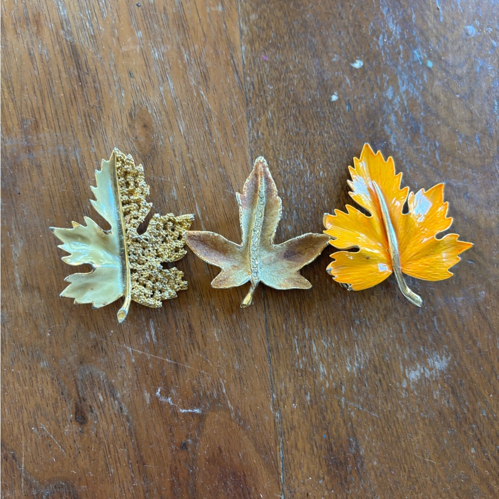 Set of 3 Vintage Leaf Pins